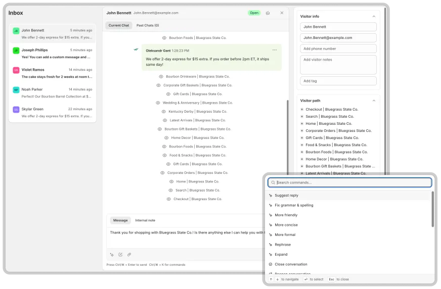 live chat fast replies