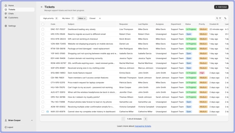 HelpdeskMX tickets list